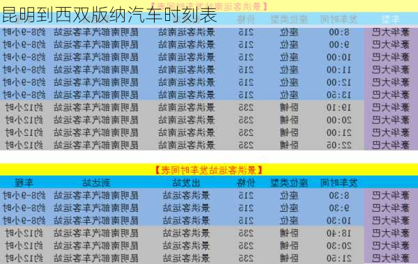 昆明到西双版纳汽车时刻表