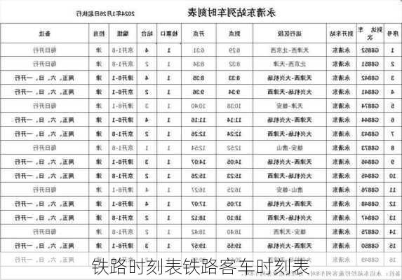 铁路时刻表铁路客车时刻表